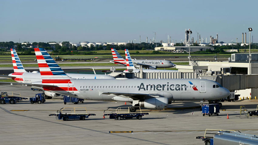 American Airlines planes are seen at Philadelphia International Airport on June 20, 2022. (Daniel Slim/AFP/Getty Images)