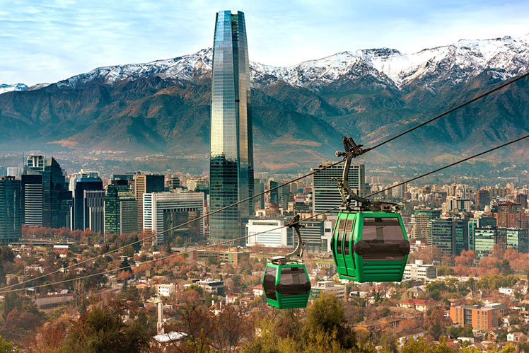 Cable car at San Cristobal hill with Santiago city in the background ©tifonimages/Getty Images