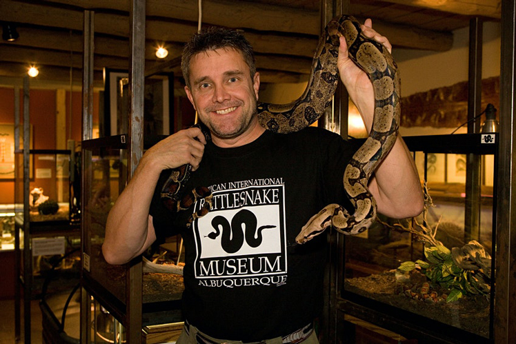 A staff member displays a rattlesnake at the American International Rattlesnake Museum © Alamy Stock Photo